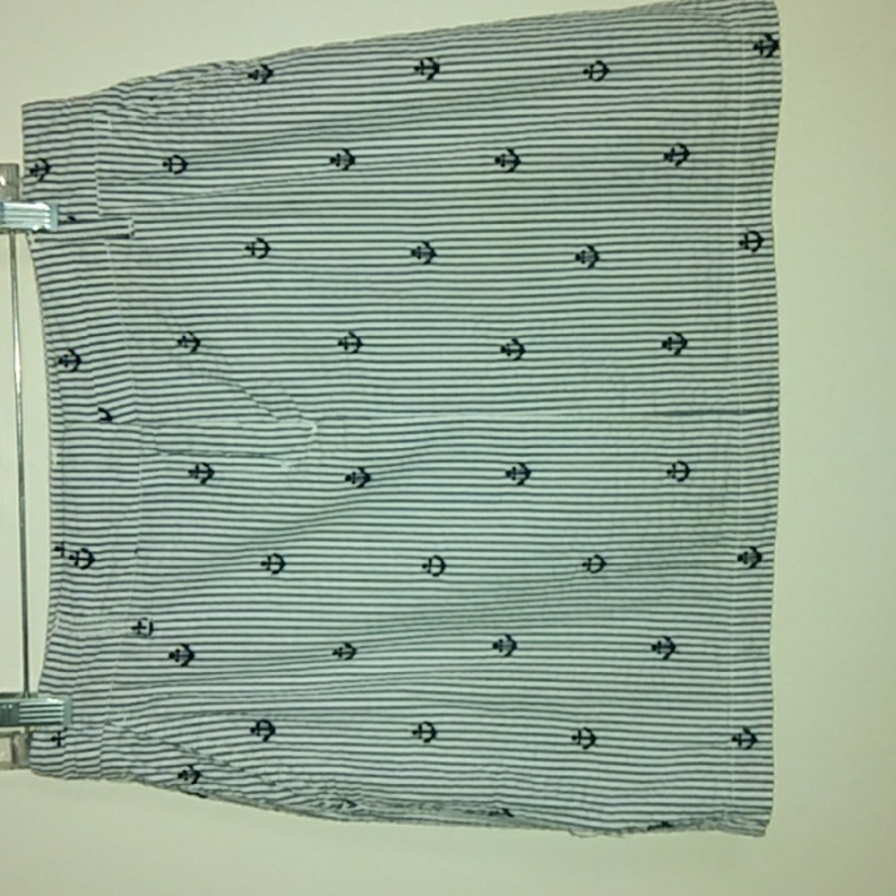 British Khaki Nautical Skirt Seersucker Blue Embroidered Anchors SZ 6
